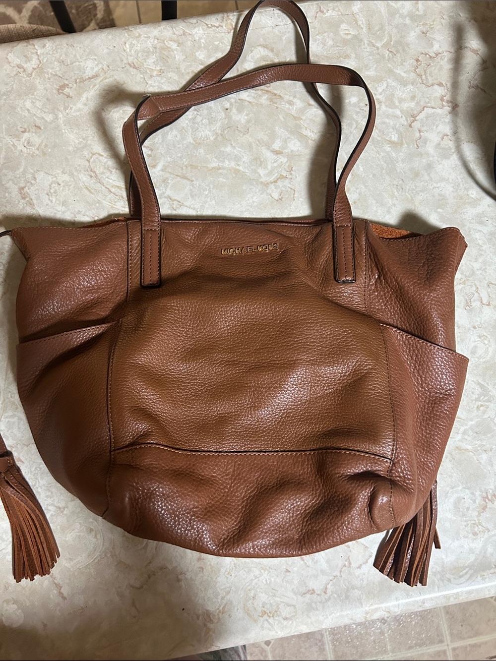 MICHAEL Michael Kors Brown Pebbled Leather Tote with Tassels